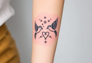 two birds, stars and infinity theme tattoo idea