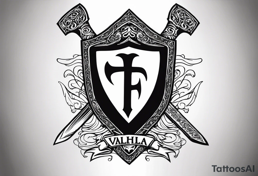 Valhalla shield  sword axe tattoo idea