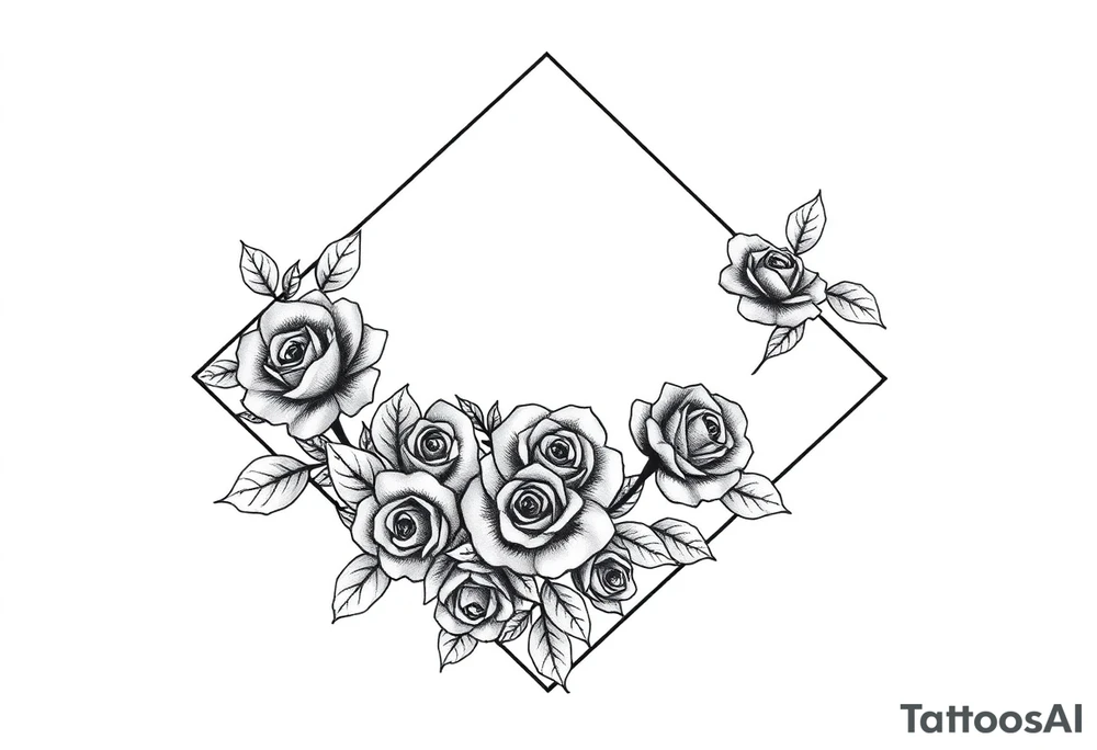 Small Roses with NO LEAVES fully filling up the inside of an lateral elongated diamond shape tattoo idea