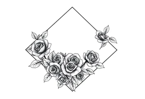 Small Roses with NO LEAVES fully filling up the inside of an lateral elongated diamond shape tattoo idea