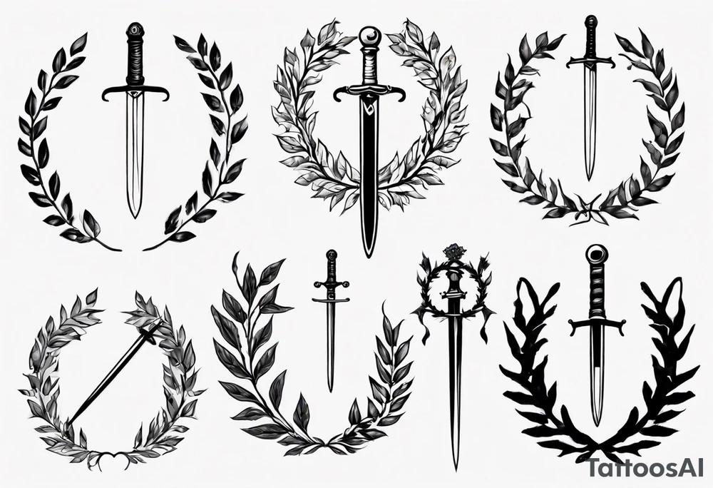 number 13, a laurel leaf wreath, and a Scottish sword tattoo idea