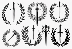 number 13, a laurel leaf wreath, and a Scottish sword tattoo idea