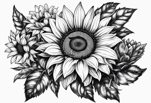 Sleeve with Roman numeral and sunflowers tattoo idea