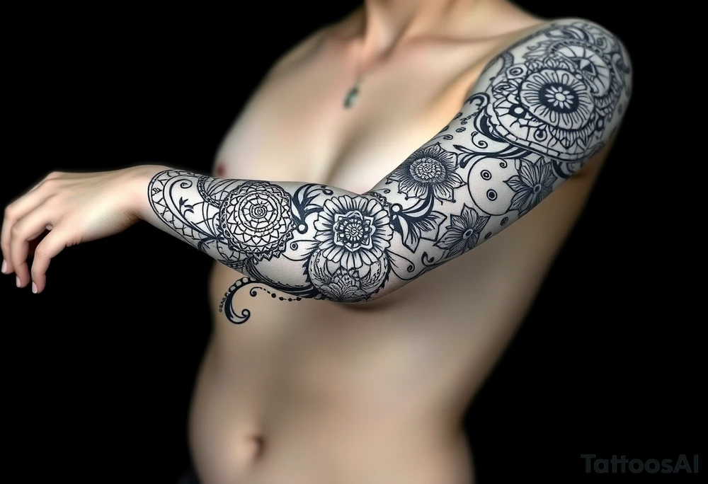 long shaman  style mytical bold line with ancient rhyme tattoo idea