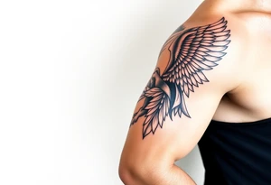 cast all your anxiety on him because he cares for you" with angels tattoo idea
