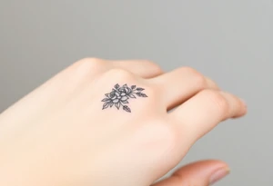 A delicate floral pattern around the entire circumference of the finger, inspired by wedding flowers, such as roses, peonies or lavender. tattoo idea