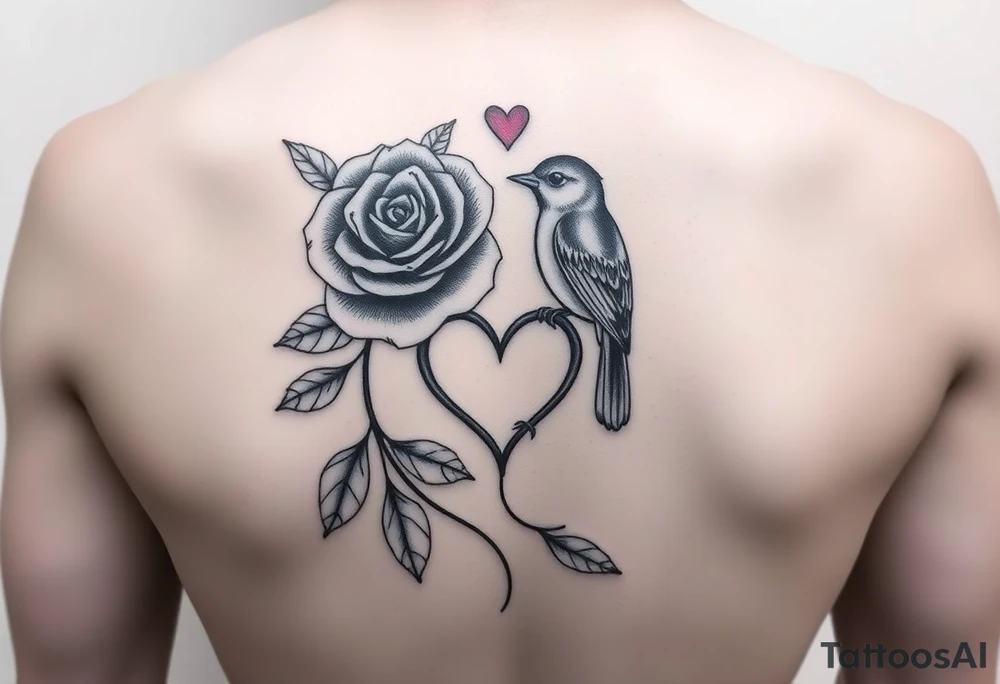 Feminine red rose and robin with a infinity heart tattoo idea