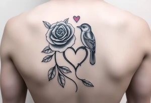 Feminine red rose and robin with a infinity heart tattoo idea
