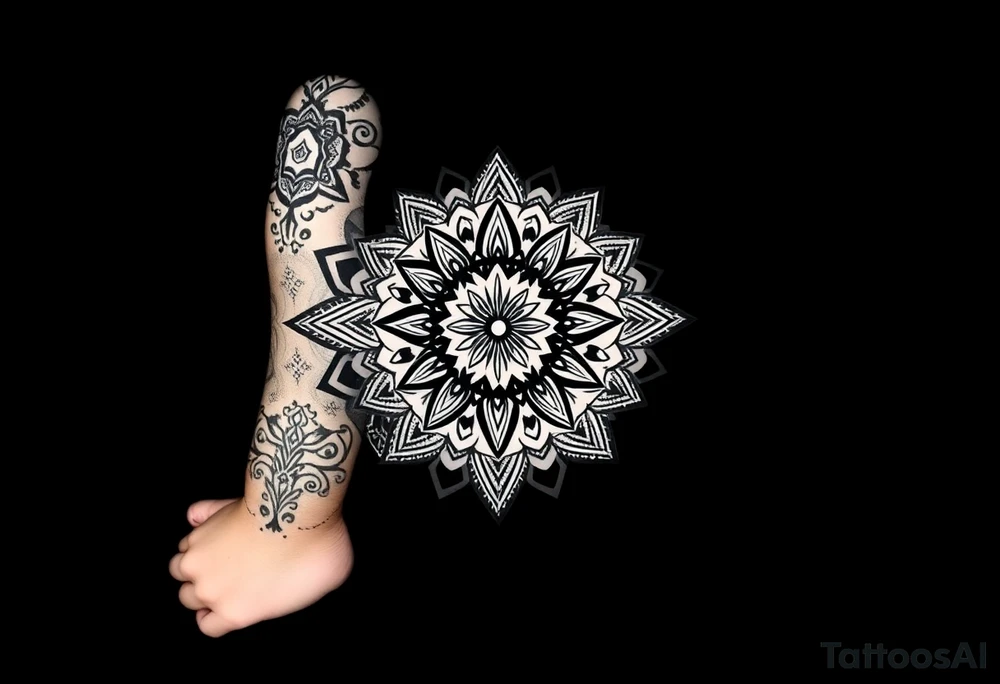 shaman style mytical bold line mandala tattoo idea