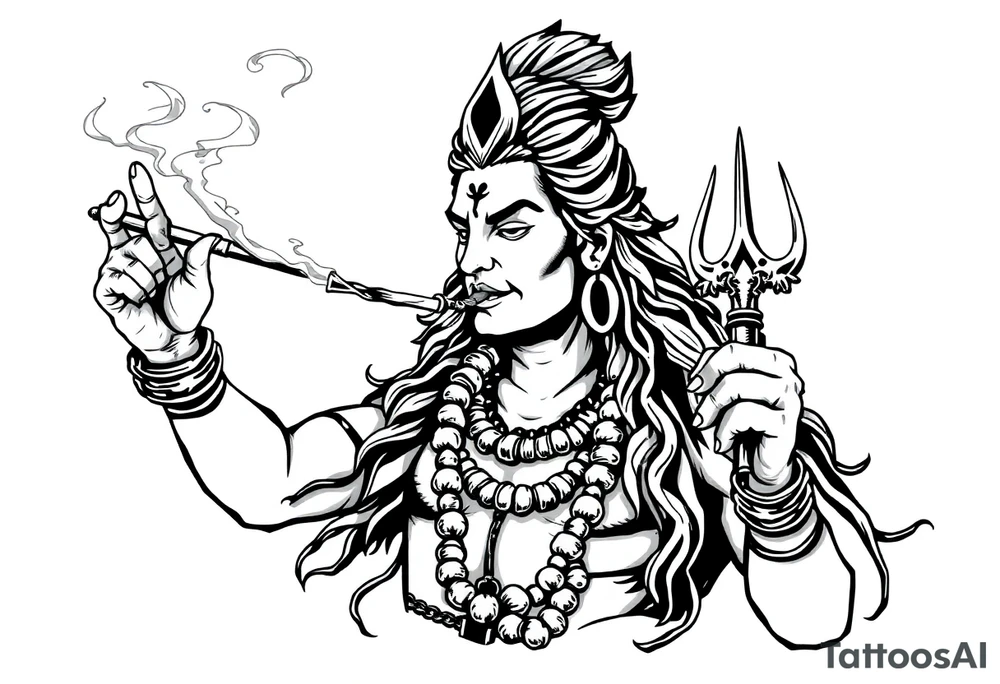 Shiva smoking a joint with one hand and spraying with another hand tattoo idea