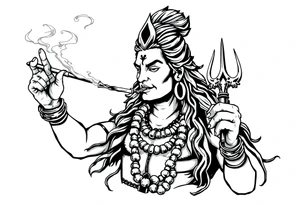 Shiva smoking a joint with one hand and spraying with another hand tattoo idea