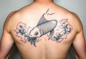 traditional koi fish swimming upstream through turbulent waves tattoo idea