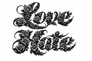 Blooming roses forming the letters of love/hate
delicate script. tattoo idea