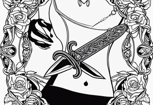 Hand holding dagger outline design no fill tattoo idea
