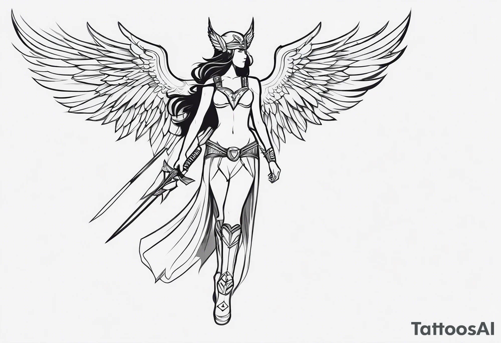 The full body of a Valkyrie with wings tattoo idea