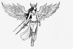 The full body of a Valkyrie with wings tattoo idea