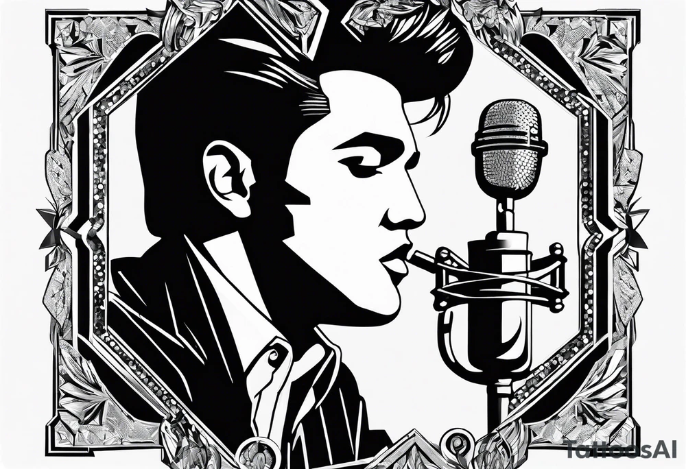 Elvis las Vegas with a microphone minimalistic in a box which has the form of a diamond tattoo idea