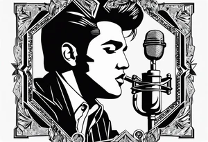 Elvis las Vegas with a microphone minimalistic in a box which has the form of a diamond tattoo idea