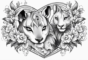 Pickachu and lioness with lilies hearts and music notes tattoo idea