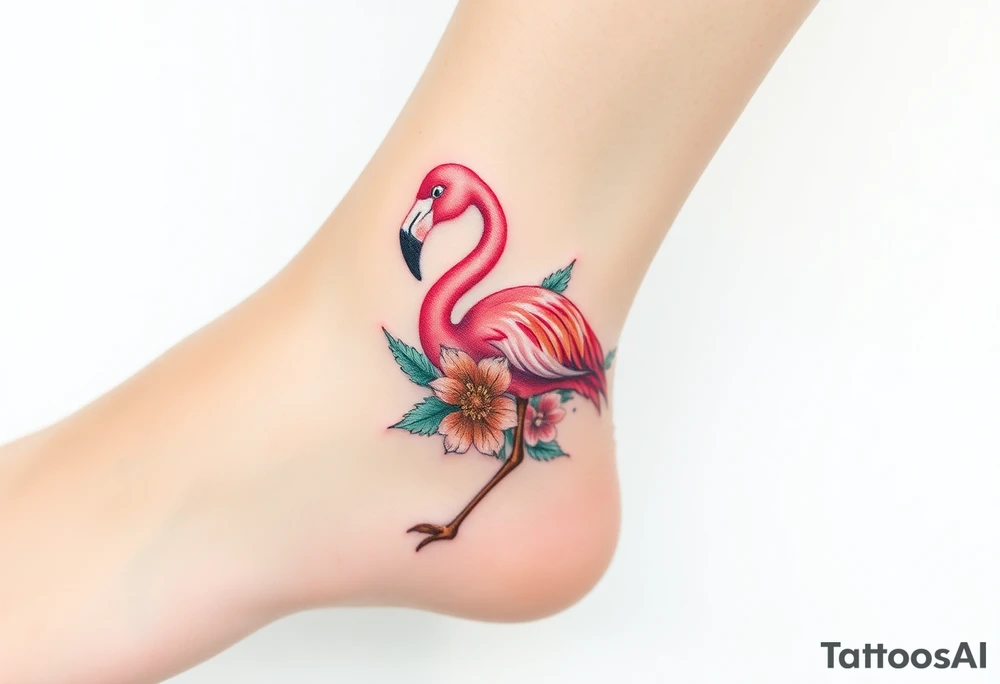 Flamingo with flower tattoo idea