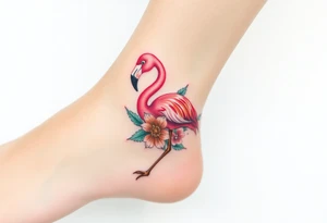 Flamingo with flower tattoo idea
