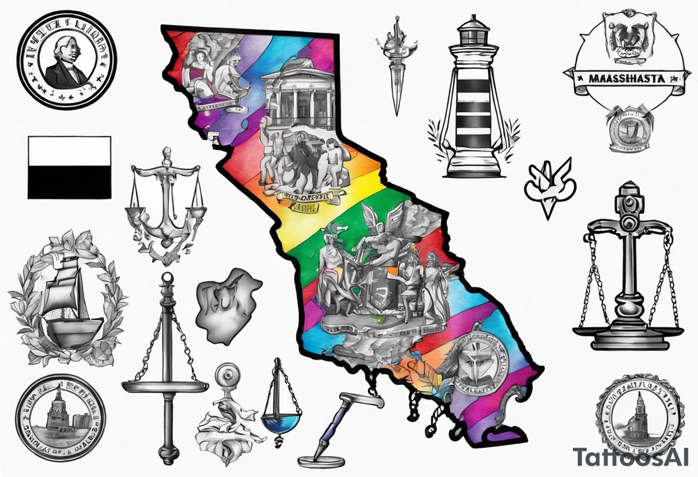 map of Massachusetts in pride colors and Libra sign tattoo idea