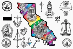 map of Massachusetts in pride colors and Libra sign tattoo idea
