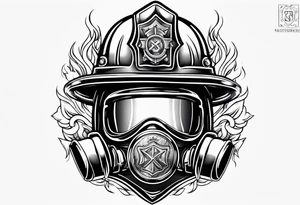 firefighter tattoo with flames and a helmet tattoo idea