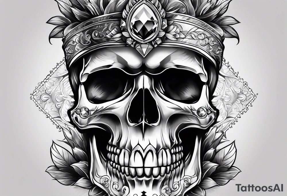 Skull with diamond teeth on the knee tattoo idea