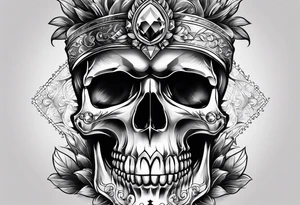 Skull with diamond teeth on the knee tattoo idea