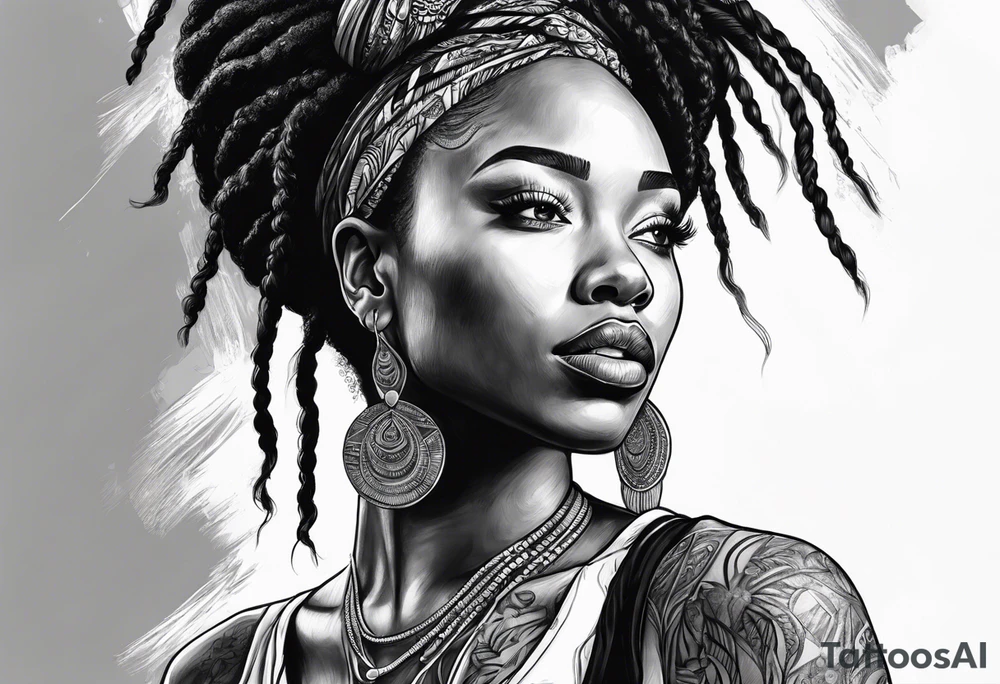 Black woman with locs tattoo idea