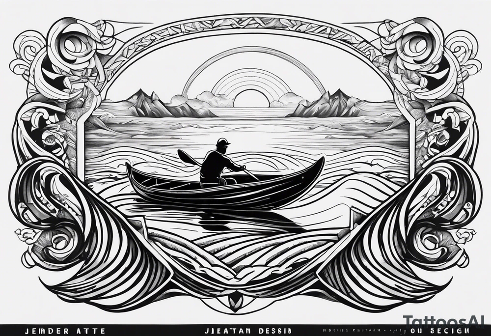 forearm tattoo with 2 big ocean waves with a small canoe, with the date january 6th 1989 in greek tattoo idea