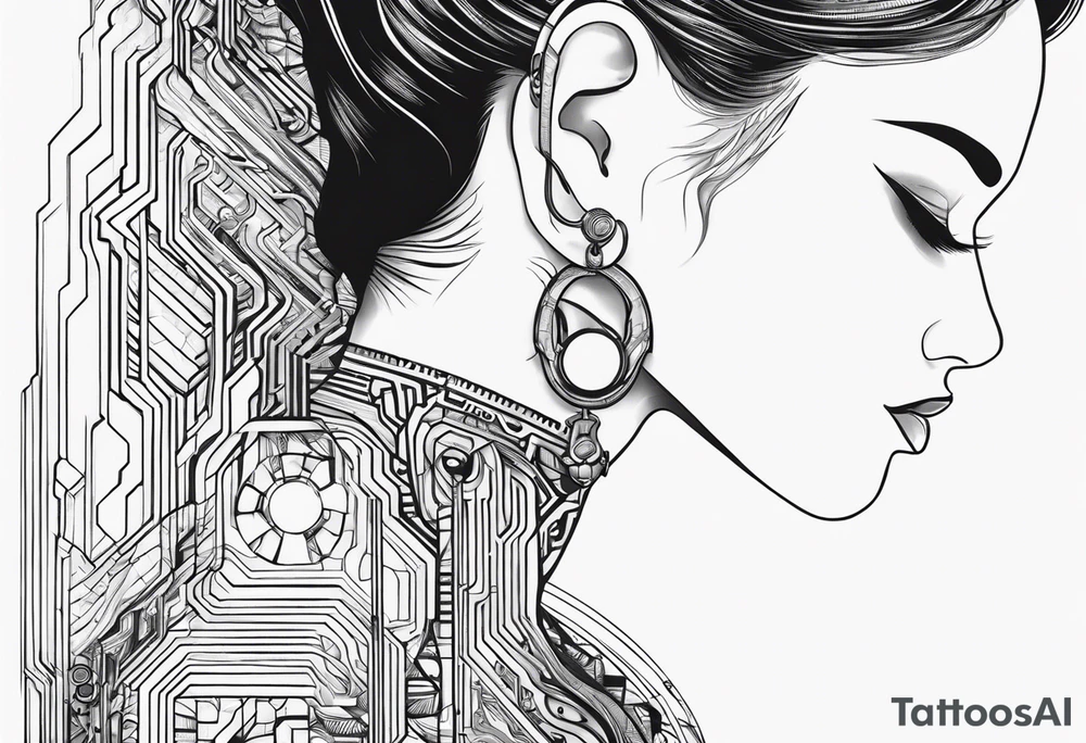 circuit tracks under ear tattoo idea