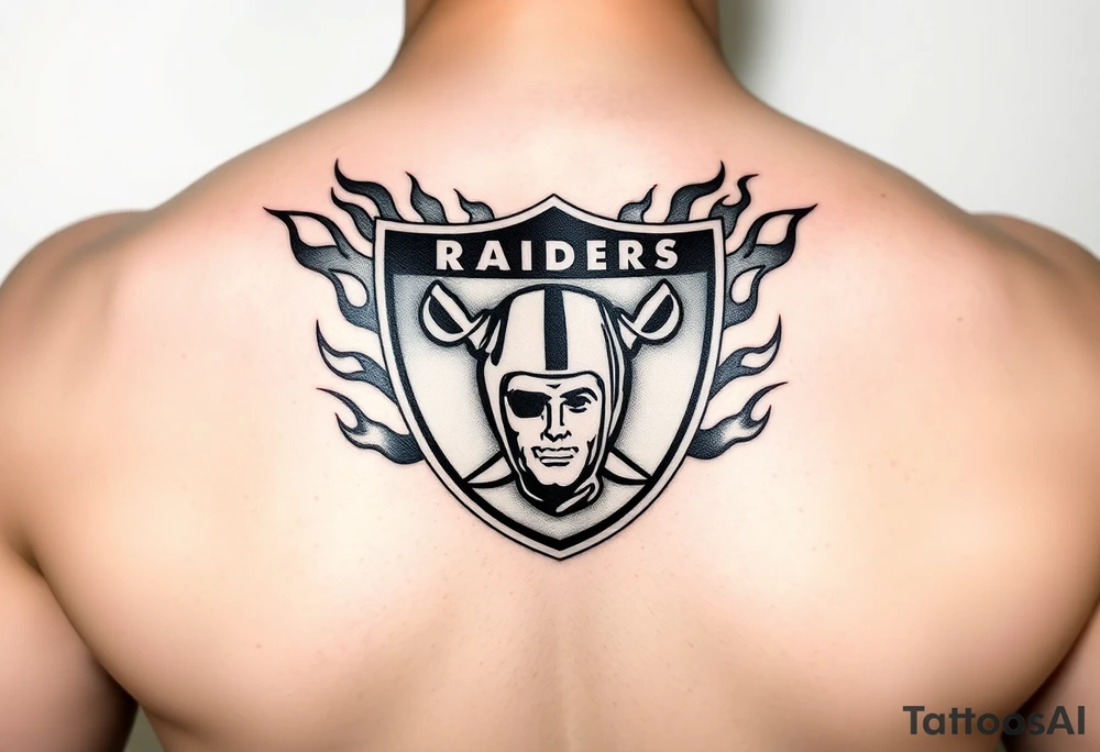 Casino themed Las Vegas Raiders with flames tattoo idea