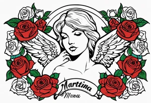 Angel, roses, name MARTINA tattoo idea