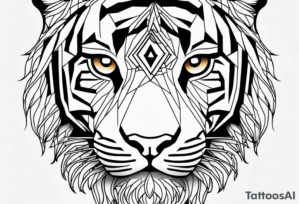 Tiger silhouette with sacred geometry and shapes. Tree of Life growing through the tiger tattoo idea
