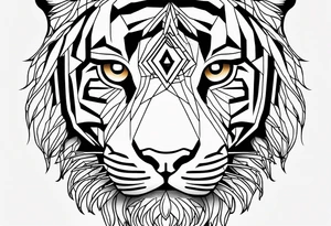 Tiger silhouette with sacred geometry and shapes. Tree of Life growing through the tiger tattoo idea