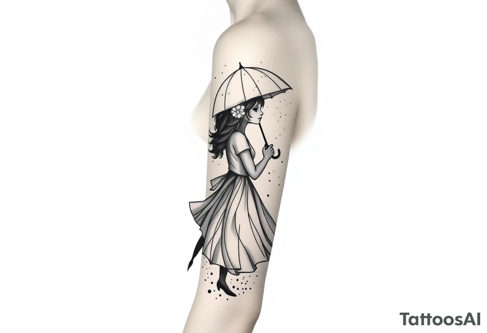 Abstract girl with umbrella in the rain tattoo idea