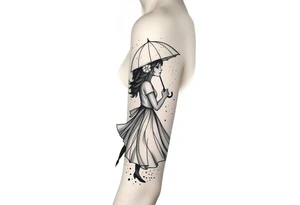 Abstract girl with umbrella in the rain tattoo idea