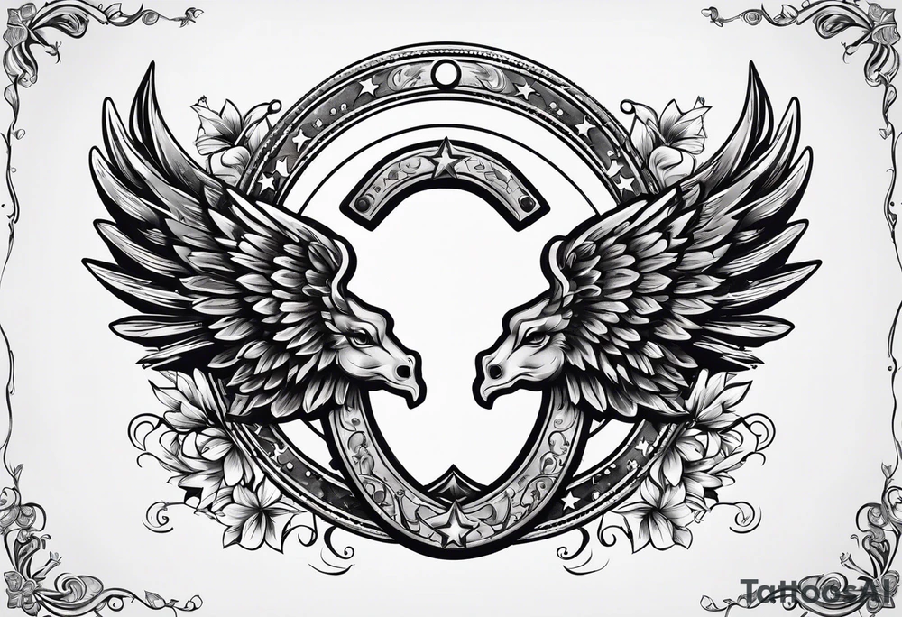 horseshoe with stars and wings open tattoo idea