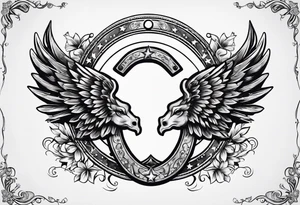 horseshoe with stars and wings open tattoo idea