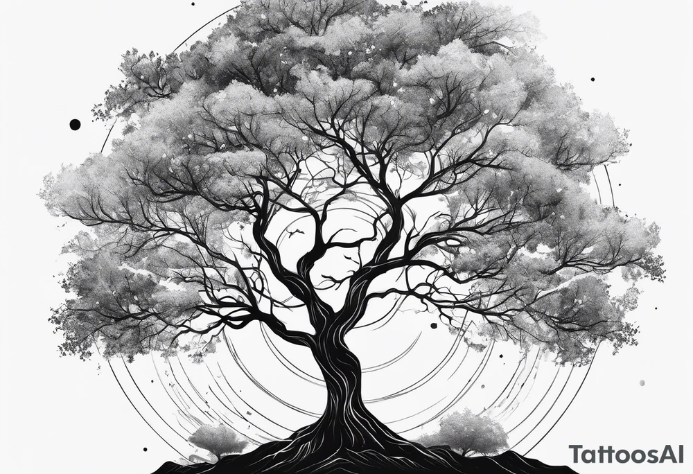 A minimalist tree in space tattoo idea