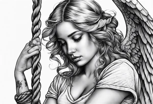 sad angel on swing tattoo idea
