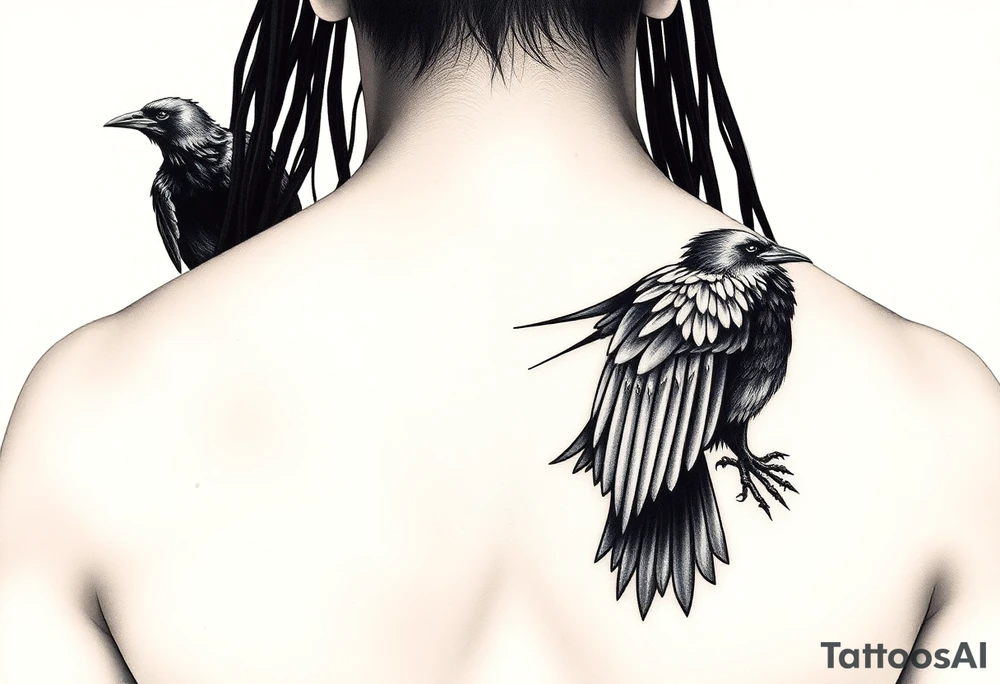 Itachi and crows on right chest piece starting arm sleeve tattoo idea