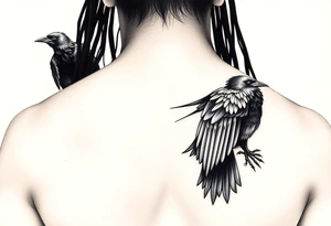 Itachi and crows on right chest piece starting arm sleeve tattoo idea