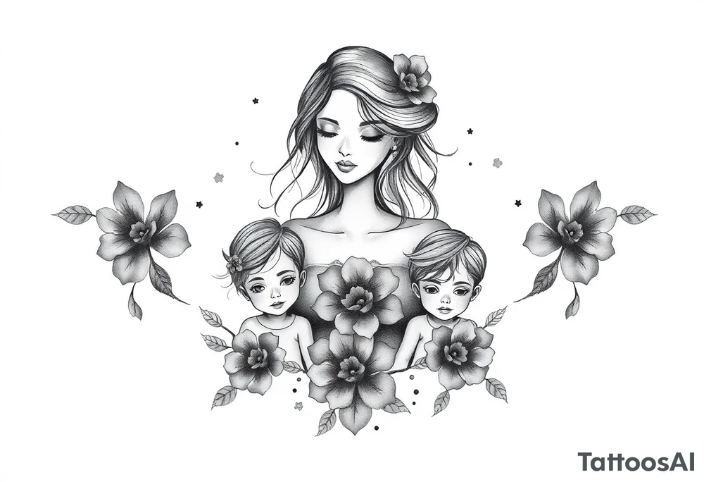 Mother with 3 kids tattoo idea