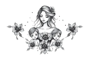 Mother with 3 kids tattoo idea