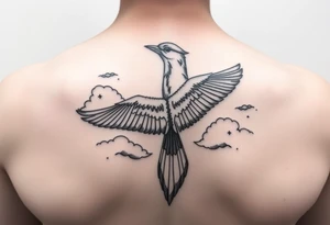 Bluejay, clouds, shining light to or from heaven tattoo idea