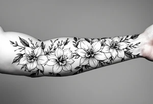 starting from a band mid-forearm, a sleeve of holly flowers and daffodils tattoo idea