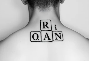 I WANT 5 TOY BABY BLOCKS STACKED ON TOP OF EACH OTHER AND I WANT EACH OF THEM TO HAVE A LETTER IN THEM. B, R, I, A, N THEY SHOULD BE STACKED ON TOP OF EACH OTHER tattoo idea